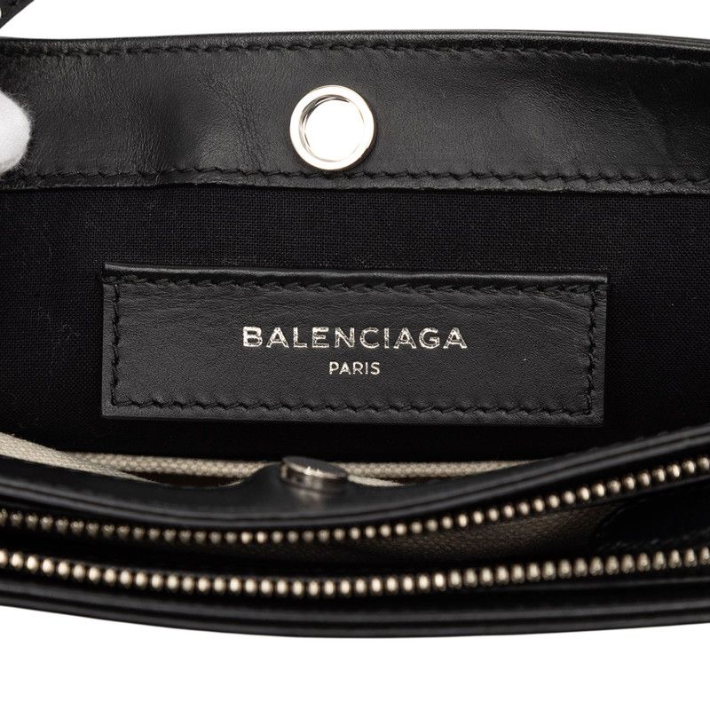 Balenciaga Logo Navy Pochette Crossbody Shoulder Bag Black Ivory Canvas