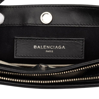 Balenciaga Logo Navy Pochette Crossbody Shoulder Bag Black Ivory Canvas