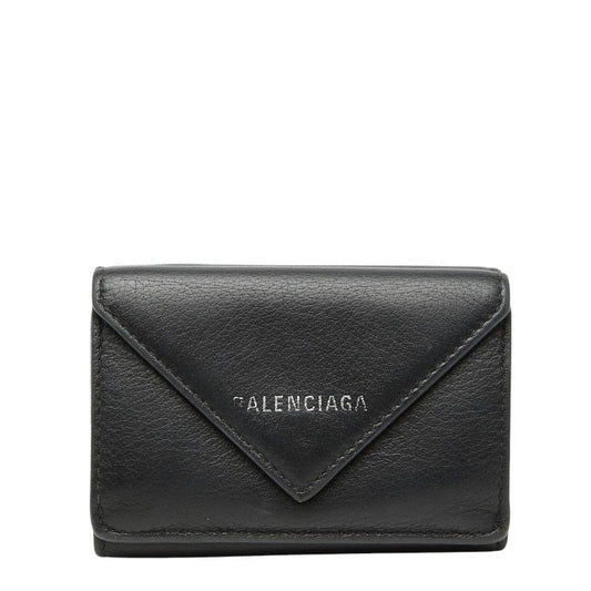 Balenciaga Paper Mini Wallet Trifold Compact Black Leather