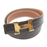 Load image into Gallery viewer, Hermes Vintage Martin Margiela Era Logo Gold Buckle Leather Belt Dark Brown 70