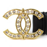 Load image into Gallery viewer, Chanel CC Logo Rhinestone Buckle Leather Rubber Belt Black Gold