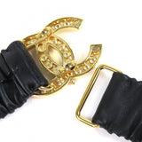 Load image into Gallery viewer, Chanel CC Logo Rhinestone Buckle Leather Rubber Belt Black Gold