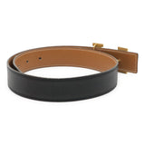 Load image into Gallery viewer, Hermes Belt Buckle Reversible Box Calf Leather Black Light Brown Gold 62