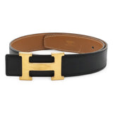 Load image into Gallery viewer, Hermes Belt Buckle Reversible Box Calf Leather Black Light Brown Gold 62