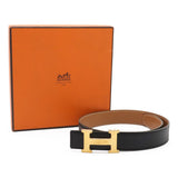 Load image into Gallery viewer, Hermes Belt Buckle Reversible Box Calf Leather Black Light Brown Gold 62
