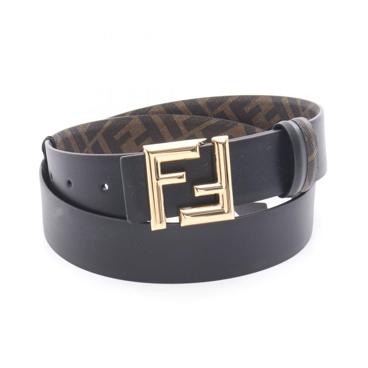 Fendi Belt Round FF Reversible Black Leather