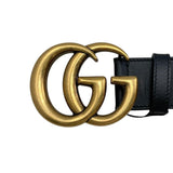 Load image into Gallery viewer, Gucci Belt GG Emblem Wide Leather Double Black Gold