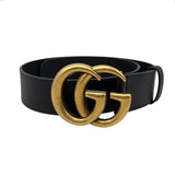 Load image into Gallery viewer, Gucci Belt GG Emblem Wide Leather Double Black Gold