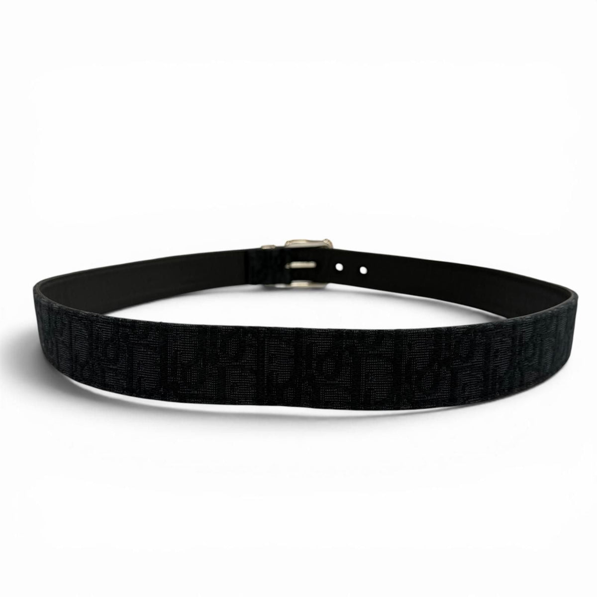 Dior Homme Canvas Leather Oblique Pin Buckle Belt Black Silver