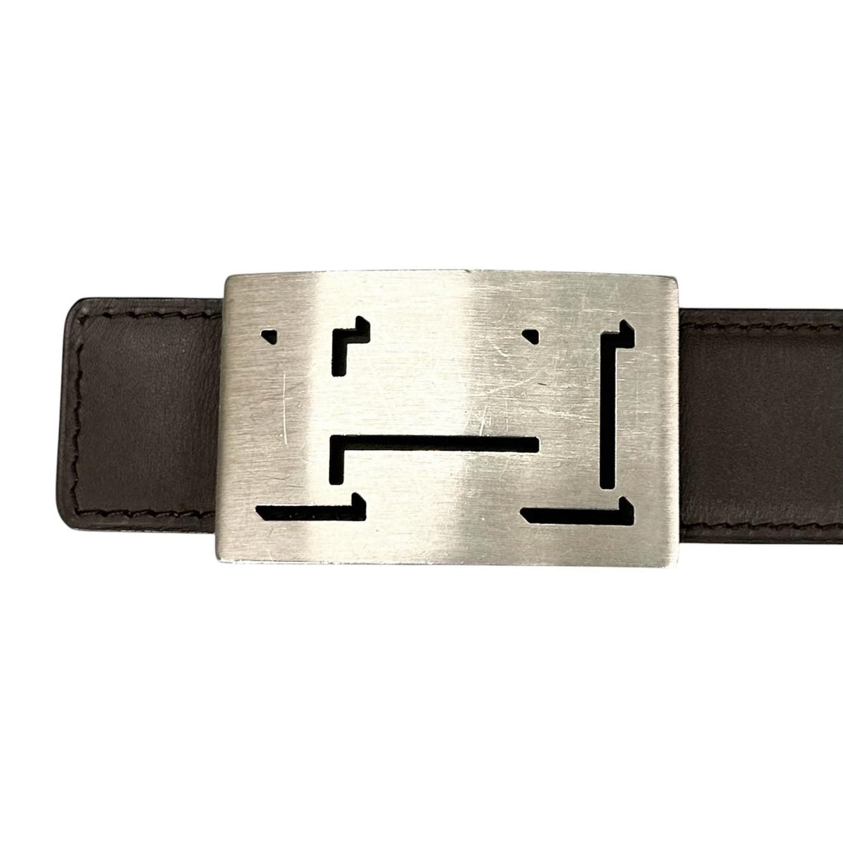 Hermes Belt Lucky Metal Leather Orange Dark Brown Silver