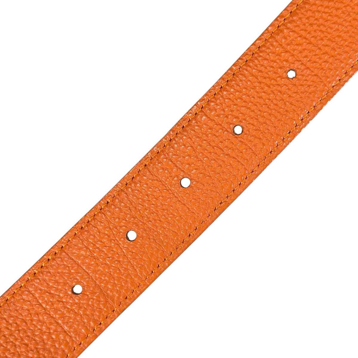 Hermes Belt Lucky Metal Leather Orange Dark Brown Silver