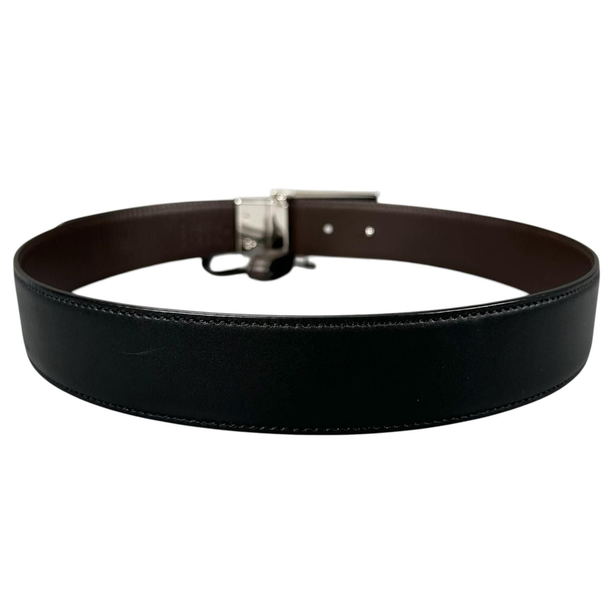 Gucci Square Leather Brown Black Belt Silver