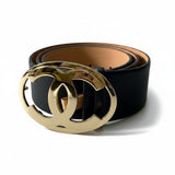 Load image into Gallery viewer, Chanel CC Logo Big Buckle Leather Belt 34 85 Black Gold