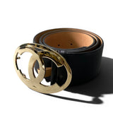 Load image into Gallery viewer, Chanel CC Logo Big Buckle Leather Belt 34 85 Black Gold