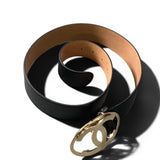 Load image into Gallery viewer, Chanel CC Logo Big Buckle Leather Belt 34 85 Black Gold