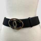 Load image into Gallery viewer, Chanel CC Logo Big Buckle Leather Belt 34 85 Black Gold