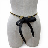 Load image into Gallery viewer, Chanel Vintage CC Logo Chain Leather Ribbon Belt Black Gold