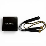 Load image into Gallery viewer, Chanel Vintage CC Logo Chain Leather Ribbon Belt Black Gold
