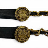 Load image into Gallery viewer, Chanel Vintage CC Logo Chain Leather Ribbon Belt Black Gold