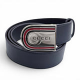 Load image into Gallery viewer, Gucci Daaat Web Detail Buckle Leather Belt Navy Silver 90 Recommended