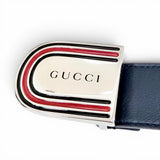 Load image into Gallery viewer, Gucci Daaat Web Detail Buckle Leather Belt Navy Silver 90 Recommended