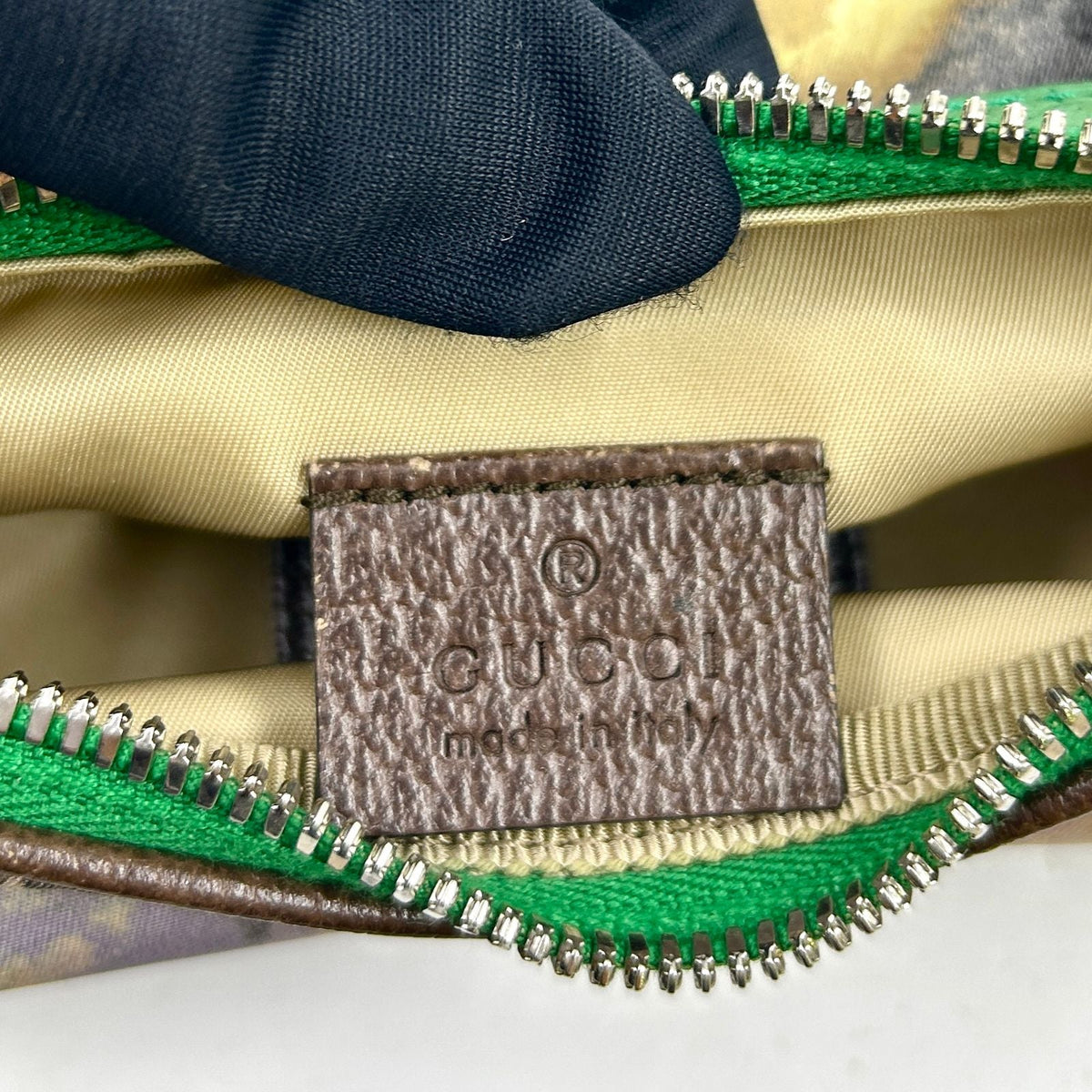 Gucci The North Face Leather Nylon Green Beige Belt Bag Silver