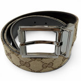 Load image into Gallery viewer, Gucci Leather GG Canvas Silver Square Hapi Buckle Reversible Belt Beige Black