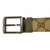 Load image into Gallery viewer, Gucci Leather GG Canvas Silver Square Hapi Buckle Reversible Belt Beige Black