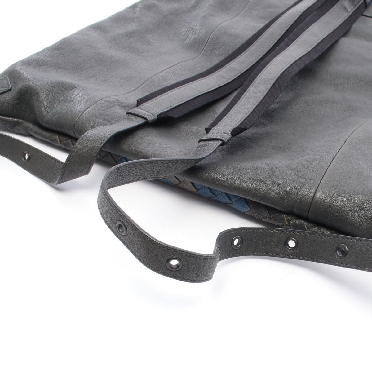 Bottega Veneta Backpack Intrecciato Gray Blue Leather