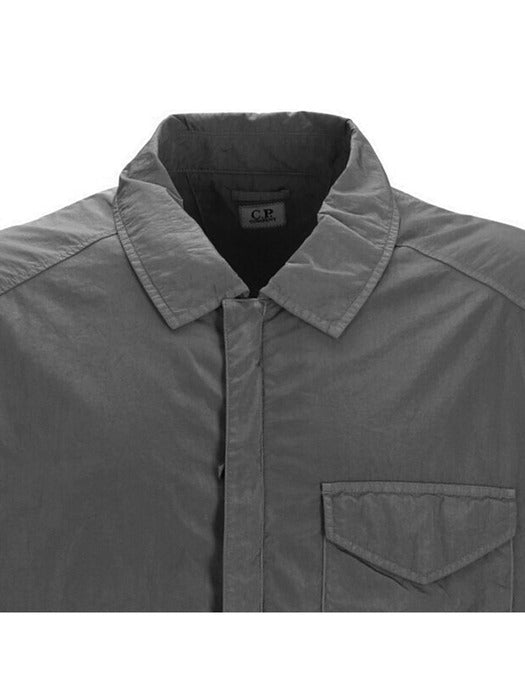 Cp Company 095A Chrome-R Full Zip Overshirt in Smoked Pearl with Certilogo