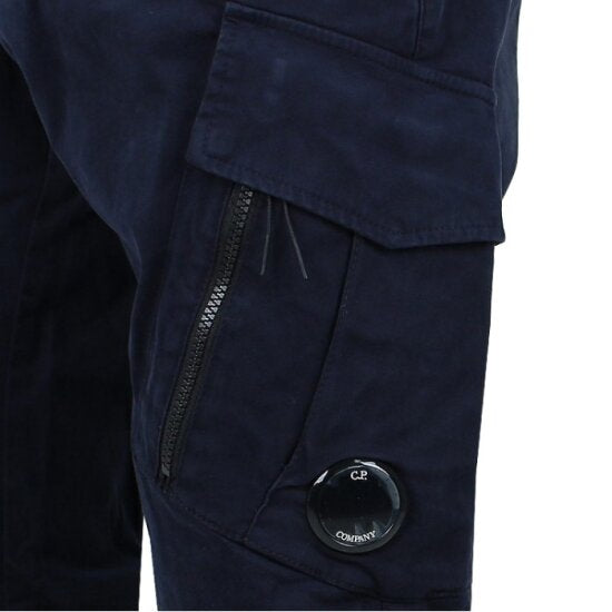 Cp Company 124A Stretch Satin Lens Cargo Pants In Navy