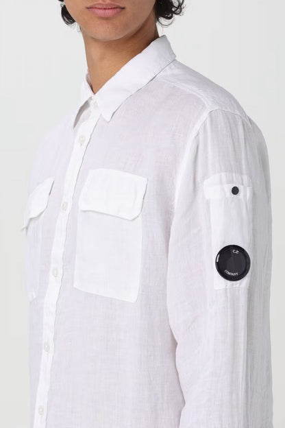 Cp Company 301A Linen Button Up Lens Safari Shirt In White