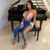 Load image into Gallery viewer, Paris crystal denim pants set (Blue/silver)
