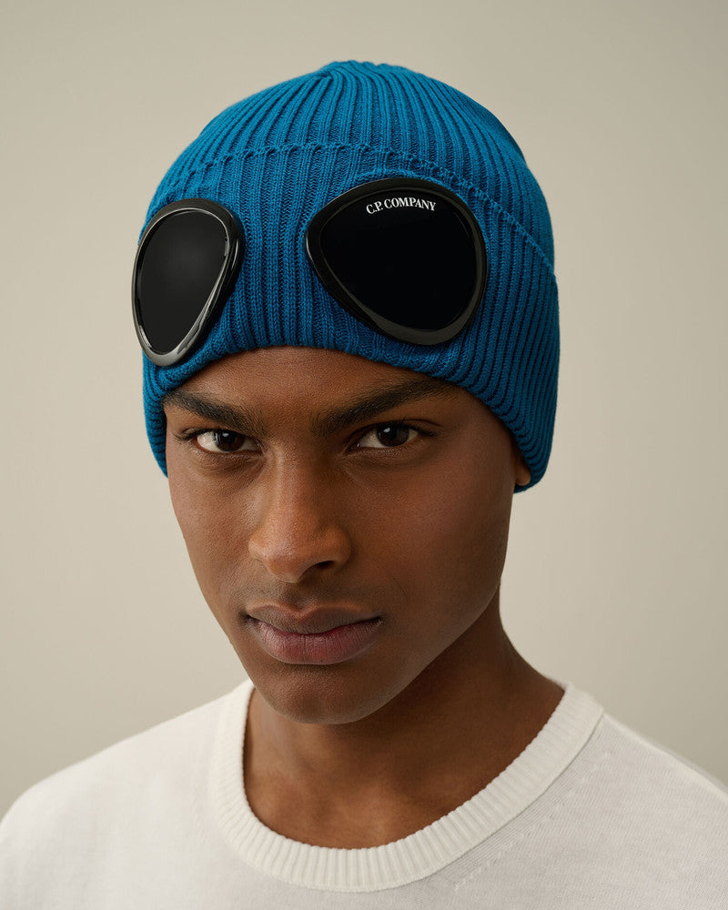 Cp Company Cotton Goggle Beanie In Ink Blue