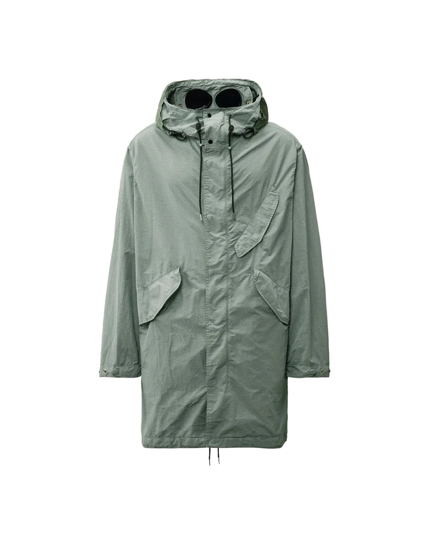 Cp Company Flatt Nylon Fishtail Goggle Parka Jacket In Stormy Weather