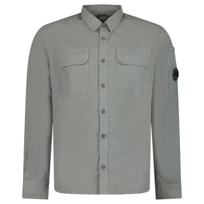 Cp Company Gabardine Lens Button Overshirt In Smoked Pearl With Certilogo