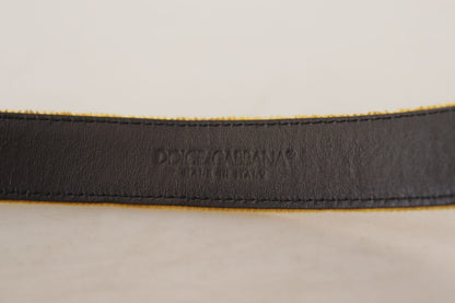 Dolce & Gabbana Mustard Velvet Gold Logo Engraved Metal Buckle Belt