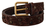 Load image into Gallery viewer, Dolce &amp; Gabbana Brown Calf Leather Embossed Gold Metal Buckle
