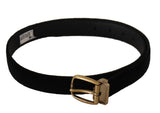 Load image into Gallery viewer, Dolce &amp; Gabbana Black Velvet Leather Gold Tone Metal Buckle Belt
