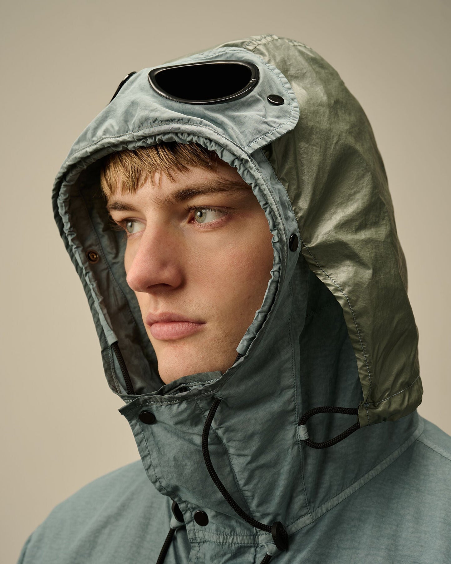 Cp Company Flatt Nylon Fishtail Goggle Parka Jacket In Stormy Weather