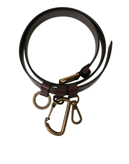 Dolce & Gabbana Brown Calf Leather Gold Metal Buckle Belt