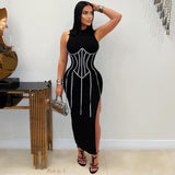 Load image into Gallery viewer, Henzi corset midi dress (Coffee/gold)
