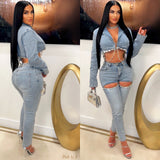 Load image into Gallery viewer, Rue crystal cut jeans (Blue)