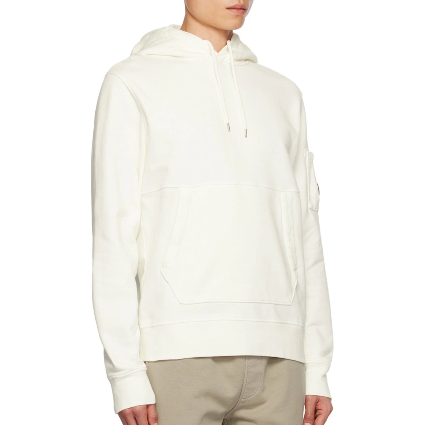 Cp Company Resist Dyed Brushed Emerised Lens Overhead Hoodie In White