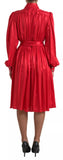 Load image into Gallery viewer, Dolce &amp; Gabbana Red Button Down Belted Midi Satin Silk Dress