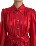 Load image into Gallery viewer, Dolce &amp; Gabbana Red Button Down Belted Midi Satin Silk Dress
