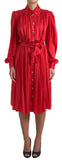 Load image into Gallery viewer, Dolce &amp; Gabbana Red Button Down Belted Midi Satin Silk Dress