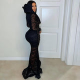 Load image into Gallery viewer, Imperial lace dress w/headpiece (Black)