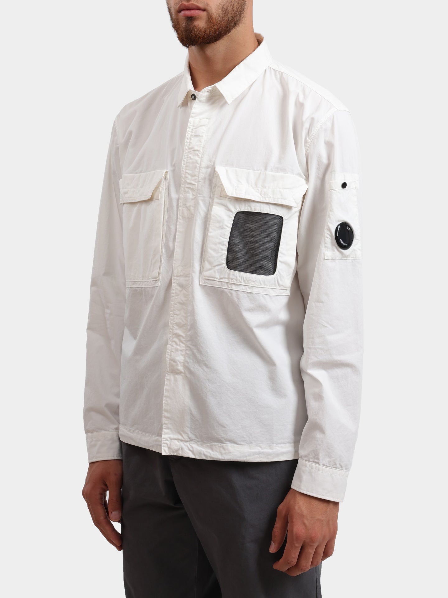 Cp Company 142A Organic Cotton Gabardine Overshirt In White with Certilogo