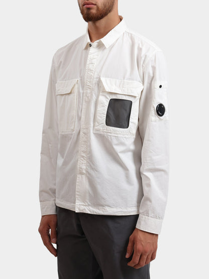 Cp Company 142A Organic Cotton Gabardine Overshirt In White with Certilogo